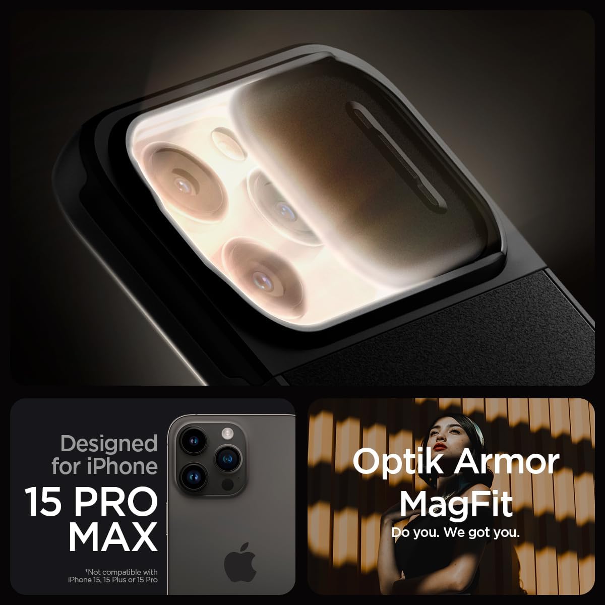 Spigen Apple iPhone 15 Pro Max Optik Armor Geschikt voor Mag hoesje - Zwart