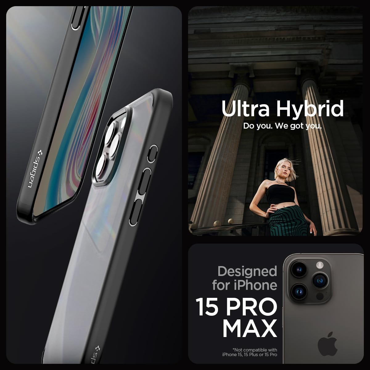 Spigen Apple iPhone 15 Pro Ultra Hybrid Max Frost hoesje - Zwart