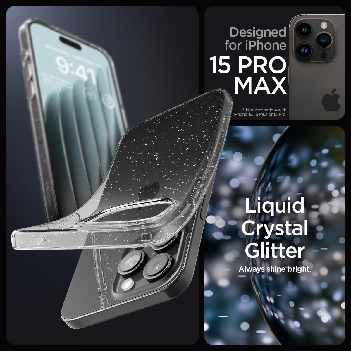 Spigen Apple iPhone 15 Pro Max Liquid Crystal Glitter hoesje - Crystal Quartz