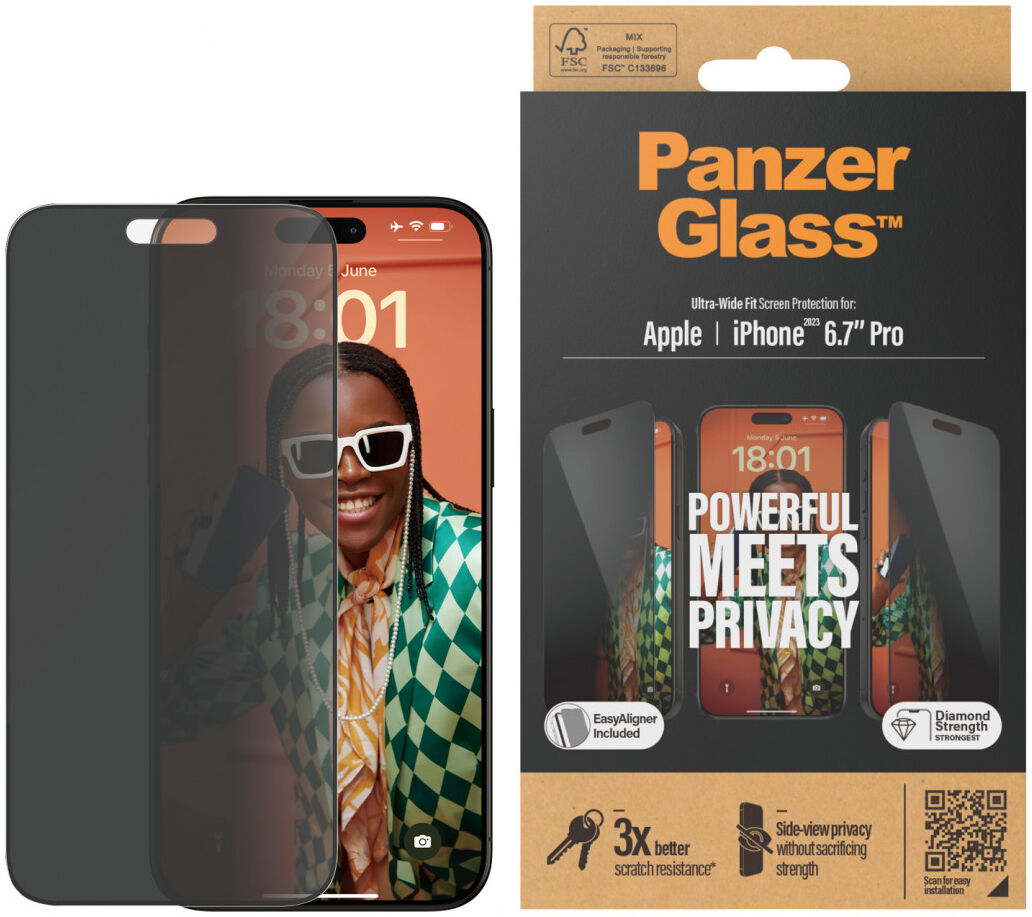 PanzerGlass Ultra-Wide iPhone 15 Pro Max Screenprotector Privacy Glass