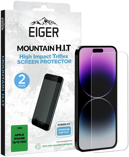 Eiger Mountain H.I.T Apple iPhone 15 / 15 Pro Scherm Folie (2-Pack)