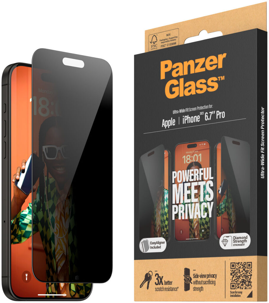 PanzerGlass Ultra-Wide iPhone 15 Pro Max Screenprotector Privacy Glass