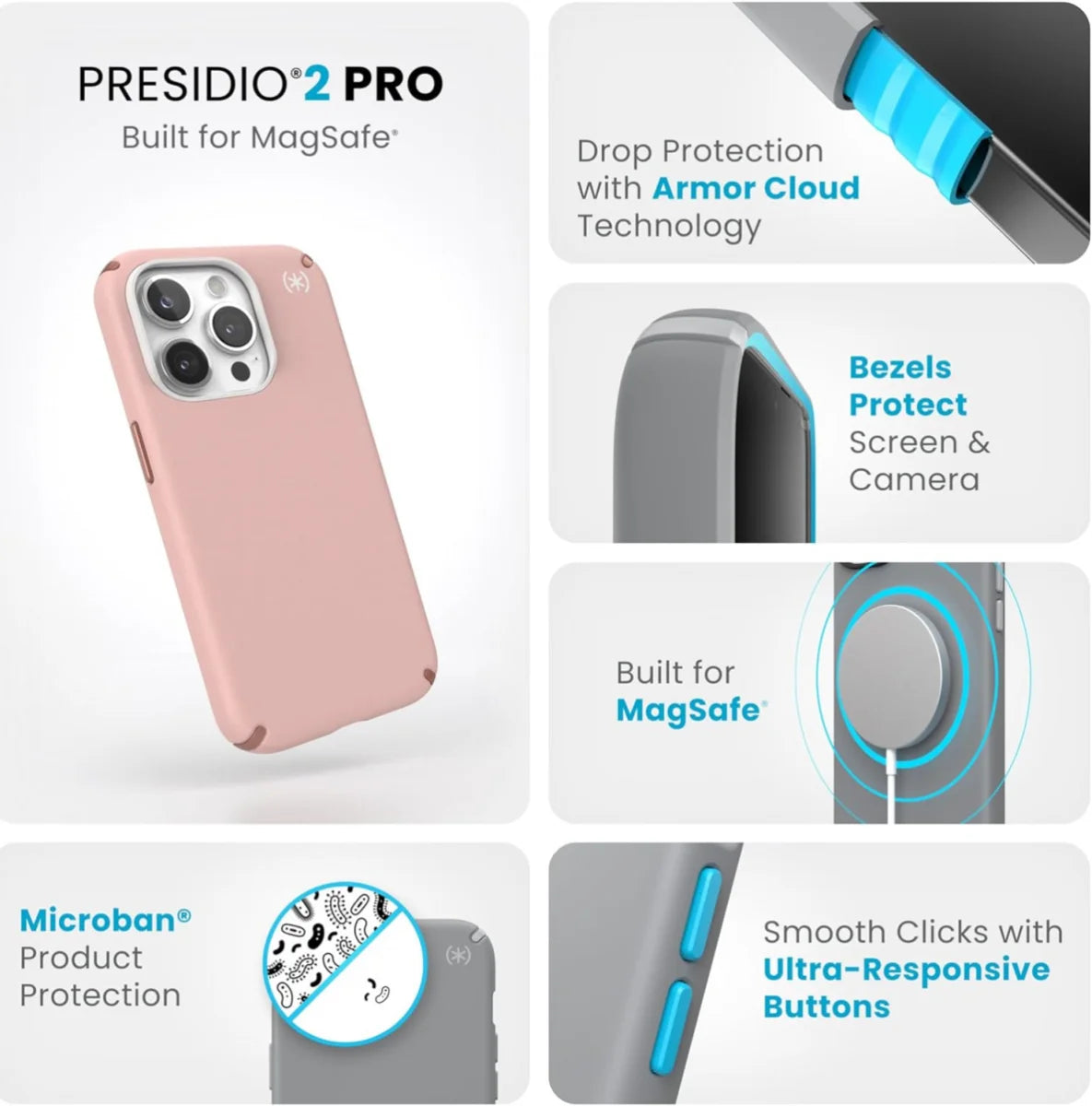 Speck Presidio2 Pro iPhone 15 Pro Hoesje MagSafe Back Cover Roze