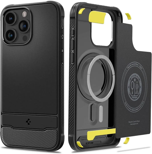 Spigen Apple iPhone 15 Pro Max Rugged Armor Geschikt voor Mag hoesje - Zwart